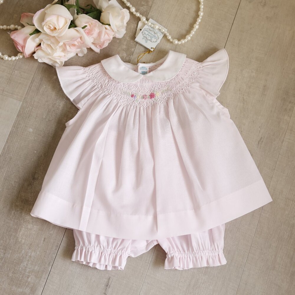 Pink Smocked Dress and Bloomer Set Feltman Brothers 6/9 Months NWT RARE FIND!!